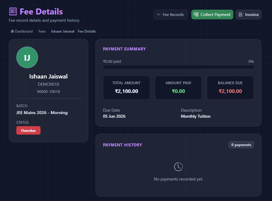 Eduvora360 Fee Management screenshot